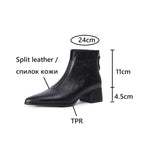 Joskaa NEW Autumn Women Boots Split Leather Shoes for Women Pointed Toe Chunky Heel Shoes Concise Zip Ankle Boots Elegant Modern Boots