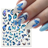 Joskaa 3D Bule Butterflies Nail Art Stickers Spring Cute DIY Charm Decal Wraps Adhesive Slider Decal Manicure Nail Art Decoration LYJO