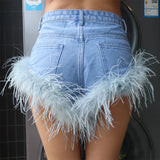 Back To School Joskaa Feather Tassel Jean Shorts Women Clothing Summer Sexy Slim Shorts Femme Street Fashion Beach Hot Girl Bottoms 2024 New