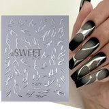 Joskaa Metallic Silver Line Nail Manicure Stickers Metal Chrome Stripe Vine Flame Adhesive Decals Tape Swirl French Sliders Decor Foils