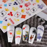 Joskaa 3D Poker Design Nail Art Stickers Playing Cards Tip Sliders Abstract Decals Foil Adhesive Decorations Manicure Accessories LYJO