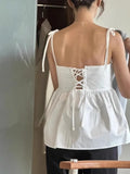 Joskaa Sweet Backless Cross Lace Up Camisole Tops 2024 Summer New White Vest for Women Y2k E-Girl Strapless Ruched All-match Tank Top