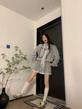 Black Friday Joskaa Grey Oversized Hoodie with Lace Sporty Chic Hip Hop Long Sleeve Sweatshirt Letter Print Pullovers Autumn Kpop Clothes