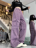 Joskaa Oversize American High Waisted Cargo Pants for Women Y2k Loose Wide Leg  2024 Autumn New Multiple Pockets Trousers