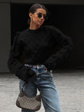 Black Friday Joskaa Splice Tassel Short Knitted Top Female Solid Slim Fit Long Sleeves Fashion Pullover Sweater Women's Autumn Winter Casual