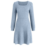 Joskaa Women'S Spring Mini Dress Vintage Solid Square Neck Long Sleeve Casual Party Sweater Dress For Women 2025 Casual Below Knee