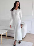 Black Friday Joskaa TARXUXY Long Sleeve Knitted Dress For Women Autumn Winter Slim Sexy Striped Sweater Long Dresses Female Elegant Party Clothes