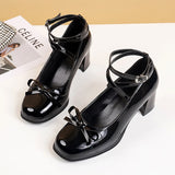 JOSKAA Black Retro Cross-Tie Pumps Casual 2024 Summer Marry Janes Round Toe Shoes Ladies Lolita Sweet Fashion Shoes Woman Bow Design