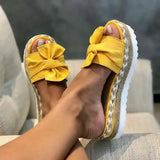 Joskaa Women Slippers Summer 2024 Platform Wedges Mid Heels Bow Tie Peep Toe Fashion Slides Beach Outdoor Ladies Shoes Zapatos De Mujer