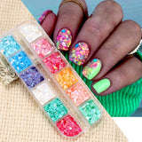 Joskaa 12 Colors Chameleon Nail Glitter Sequins Mermaid Mirror Hexagon 3D Flakes Paillette Laser Spangles Polish Summer Manicure Tips