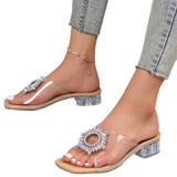 Joskaa Summer Slippers Women Clear Transparent Slip-On Jelly Shoes Ladies Flat Beach Outdoor Holiday Slides Designer Rhinestone Sandals