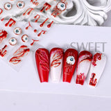 Joskaa 5D Acrylic Nail Sticker Halloween Ghost Skull Blood Drips Lip Design Decal Spider Witch Pumpkin Nail Art DIY Manicure Decoration