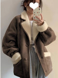 JOSKAA Lamb Wool Leather Jacket For Women Fashion Elegant Lapel Thicken Warm Overcoat New Chic Suede Short Coat Lambskin Outwear 2024