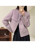 Joskaa Spring 2024 New In Outerwear Single-Breasted Short Silk Ultra-Fine Wool Coats Women Loose Solid Colour Handmade Woolen Jackets