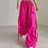 Joskaa Y2k Pink Cargo Pants Women Streetwear Baggy Lace Up Sweatpants Low Rise Hip Hop Trousers Korean Style Pantalones Summer