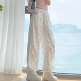 Joskaa American Casual White Flower Print Cargo Pants 2024 Autumn New High Waist  Y2k E-Girl Straight Wide Leg  Women