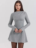 Black Friday Joskaa Elegant Slim Long Sleeve Dress Office Lady Solid Chic Mini Dresses Female Autumn Fashion High Waist Party Vestido Clothes