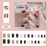 Joskaa Christmas manicure   Fall nails back to school R681-R720 24pcs False Nails Tips with Glitter Design Press on Stick-on Nail Tips for Women and Girls