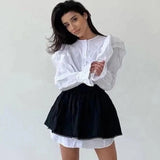 Black Friday Joskaa Ruffled Flare Sleeve Shirt Dress For Women With High Waisted Shorts Contrast Color Patchwork Mini Party Dress Autumn New