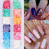 Joskaa 12 Colors Chameleon Nail Glitter Sequins Mermaid Mirror Hexagon 3D Flakes Paillette Laser Spangles Polish Summer Manicure Tips