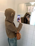 Black Friday Joskaa Kawaii Brown Bear Ears Hooded Sweatshirt Fleece Zip Up Cropped Hoodies Cutecore Korean Style Autumn Winter Clothes Women