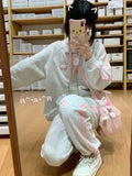 Joskaa Harajuku Kawaii Pink Stripes Sweatpants Women Japanese Style Sweet Cute Cat Embroidery Trousers Soft Gril Y2k 2024 Chic