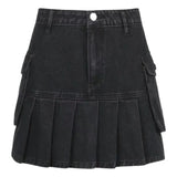 Joskaa hoco dresses Jeans Mini Skirt Goth Denim Pleated Skirts with Big Pockets Women Girl Summer Punk Y2K Black Faldas High Waist Korean Fashion