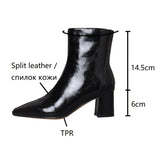 Joskaa NEW Autumn Women Boots Square Toe Chunky Heel Ankle Boots Women Split leather Shoes for Women Zipper Black Boots Handmade Shoes