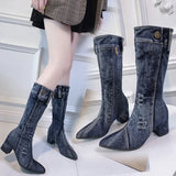 Joskaa Sexy Jean Boots Women's Mid Calf Boot Zipper High Heel Woman Stylish Jeans Boots Ladies Denim Boot Female Shoes Cowboy 2024