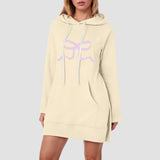 Joskaa Women'S Spring Hoodie Dress With Pocket Casual Solid Color Long Sleeved Bow Printed Pullover Sweatshirts For Women Loose Fit