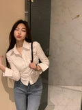 Joskaa Autumn New Slim Wait Single Breasted Blouses Simple Sexy Lapel Neck White Shirts Women Y2k E-Girl Long Sleeve Blusas Mujer