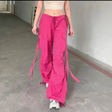 Joskaa Y2k Pink Cargo Pants Women Streetwear Baggy Lace Up Sweatpants Low Rise Hip Hop Trousers Korean Style Pantalones Summer