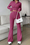 Joskaa Zip Long Sleeve Ribbed Flared Pants Set