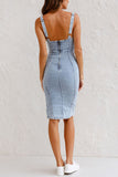 Joskaa Zipper Distressed Denim Slit Midi Dress