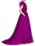 Joskaa Purple V-neck Prom Dress فستان سهرة  Sleeveless Customized Vestido De Novia Organza Prom Gown Hydrangea Ball Party Dress-(PRE-ORDER)