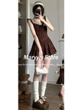 Joskaa Early Autum Elegant Vintage High Waist Vest Dress for Women+ Y2k Long Sleeve Cardigan Tops Mujer Sweet Casual New Two Piece Sets