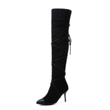 thanksgiving outfit Joskaa REAVECAT Motorcycle Boots Pointed toe Thin heels Flock Cross-tied Big size 34-48 Club Party A3104