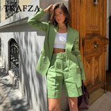 thanksgiving outfit Joskaa 2024 Spring Summer Office Lady Solid Suits Fashion Streetwear Pockets Shrug Double Breasted Blazers+Zipper Sashes Shorts