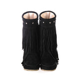 thanksgiving outfit Joskaa Women's 2 Layer Fringe Tassels Flat heel Half knee high Boots fur Shoes Big Size 34-47 Snow Boots Zapotos