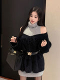 Joskaa 2025 Autumn Elegant Knitted Suit Woman Black Sweater Tops Slim Bodycon Sleeveless Dress Casual Y2k Mini Dress Korean Fashion Set