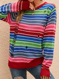 christmas outfit Joskaa Long Sleeves Loose Contrast Color Hollow Striped Round-Neck Pullovers Sweater Tops