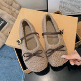 Joskaa Winter Shoes Women Autumn Mixed Colors Casual Female Sneakers Loafers Fur Bow-Knot Shallow Mouth Flats Modis Round Toe New Fall