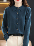 christmas outfit Joskaa Casual Loose Long Sleeves Buttoned Solid Color Lapel Collar Cardigan Tops