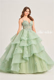 Joskaa Gorgeous Ball Gown Prom Dress Fuchsia 3D Flower Vestidos De Fiesta Spaghetti Strap Multilayer Wedding Dress فساتين سهرة-(PRE-ORDER)