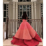 Joskaa Pink Tulle Tiered Ruffle Pleats Prom Dress Floor-length فساتين مناسبة حسب الطلب Elegant Sleeveless vestidos de festa 2025-(PRE-ORDER)