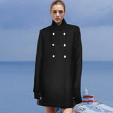 Joskaa Elegant Women's Woolen Pea Coats Loose Stand Collar Double Breasted Full Sleeve Female Jacket 2024 Autumn Winter Lady Overcoat