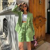 thanksgiving outfit Joskaa 2024 Spring Summer Office Lady Solid Suits Fashion Streetwear Pockets Shrug Double Breasted Blazers+Zipper Sashes Shorts