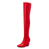 thanksgiving outfit Joskaa Thigh Boots 60cm Shaft Pointed Toe Block Heel 9.5cm Stretchy Booties Sexy Party Big Size 47 48