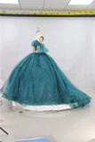 Joskaa Princess Ball Gown Party Dresses Sweet Off Shoulder Green Vestido De Gala Noche Mujer Floor-Length Organza Dress Women-(PRE-ORDER)