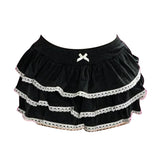 Joskaa Sweet cute e-girl aesthetic Y2K Harajuku lace trim bow tie skirt sexy chic slim fashion streetwear gothic retro princess Bottoms